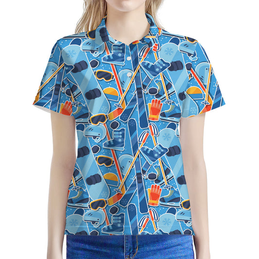 Skiing Equipment Pattern Print Women's Polo Shirt