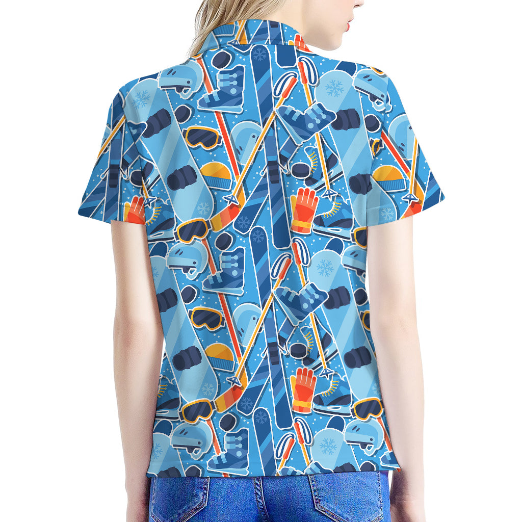 Skiing Equipment Pattern Print Women's Polo Shirt
