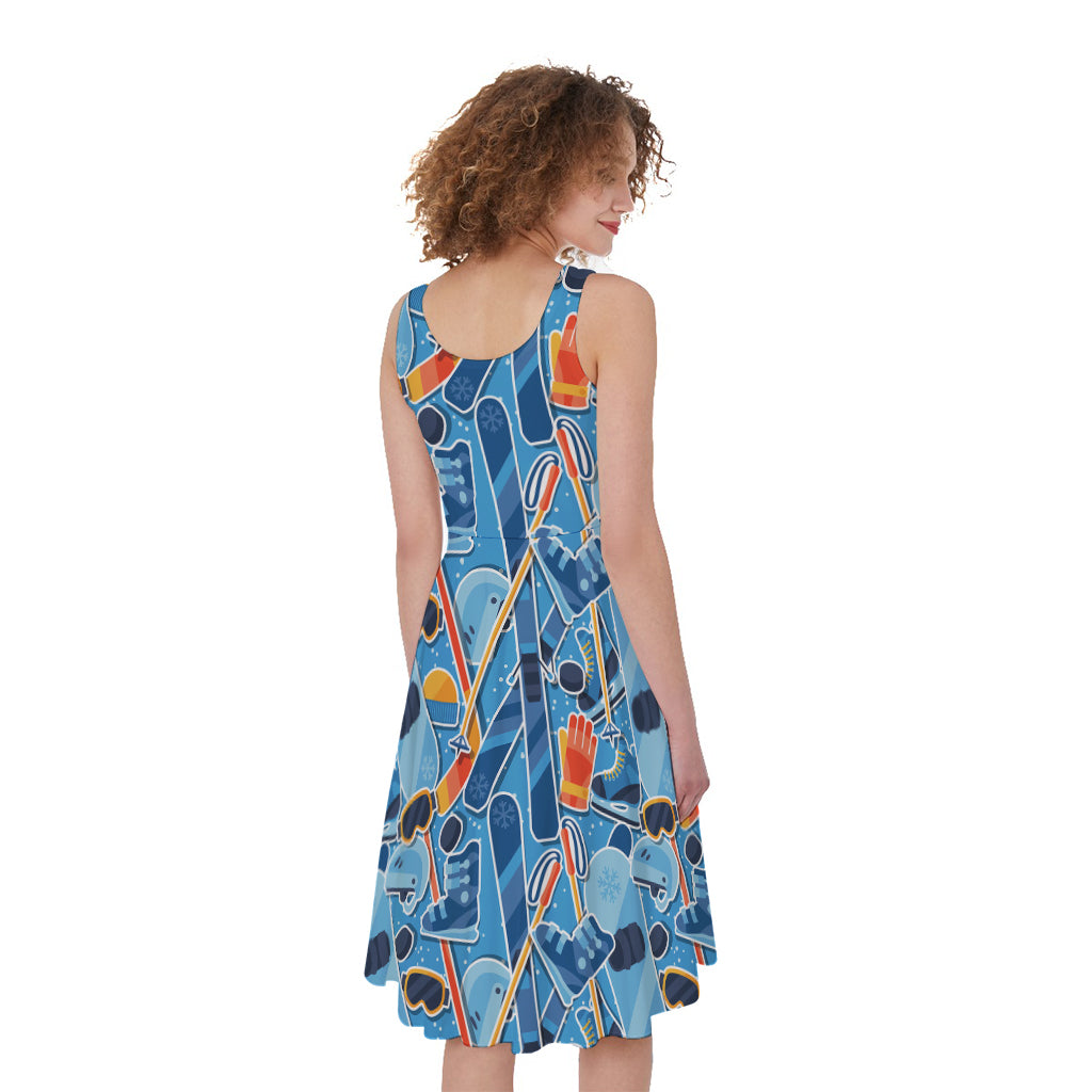 Skiing Equipment Pattern Print Women's Sleeveless Dress