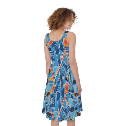 Skiing Equipment Pattern Print Women's Sleeveless Dress