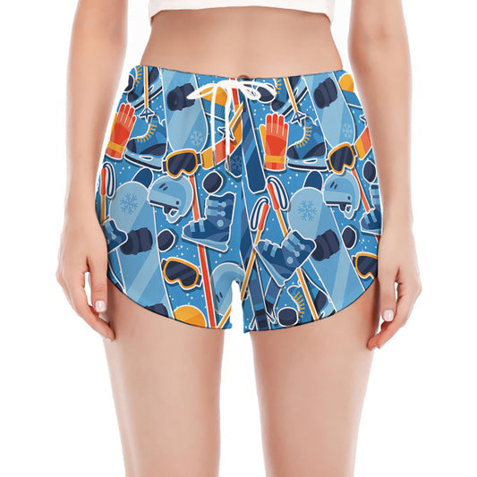 Skiing Equipment Pattern Print Women's Split Running Shorts