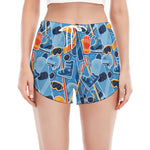 Skiing Equipment Pattern Print Women's Split Running Shorts
