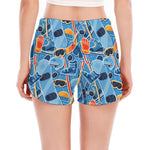 Skiing Equipment Pattern Print Women's Split Running Shorts