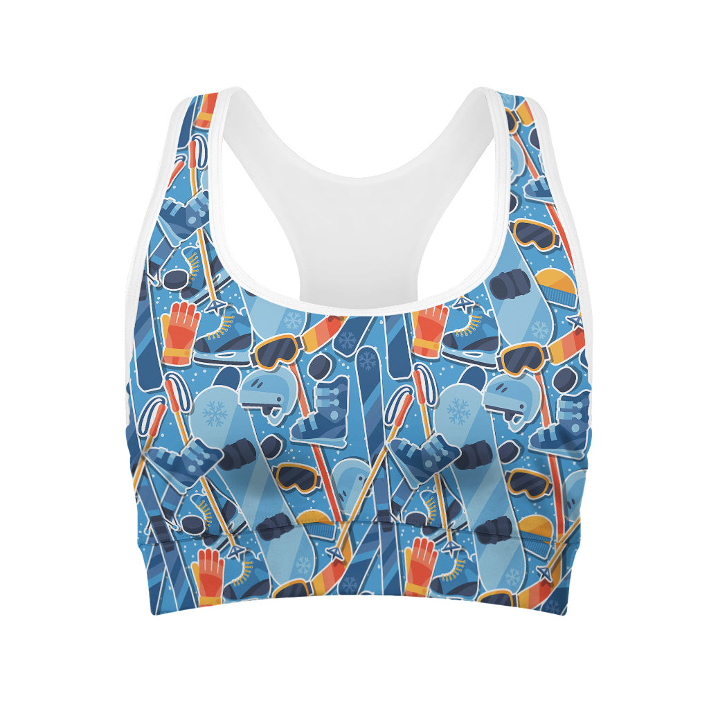 Skiing Equipment Pattern Print Women's Sports Bra