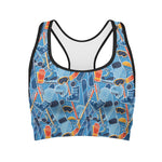 Skiing Equipment Pattern Print Women's Sports Bra