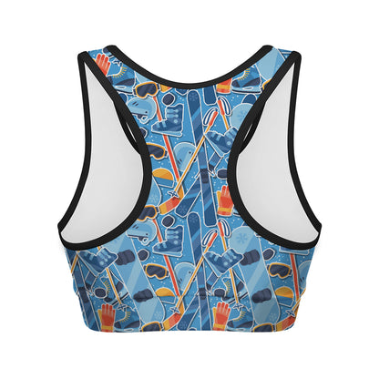 Skiing Equipment Pattern Print Women's Sports Bra