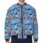 Skiing Equipment Pattern Print Zip Sleeve Bomber Jacket