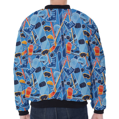 Skiing Equipment Pattern Print Zip Sleeve Bomber Jacket