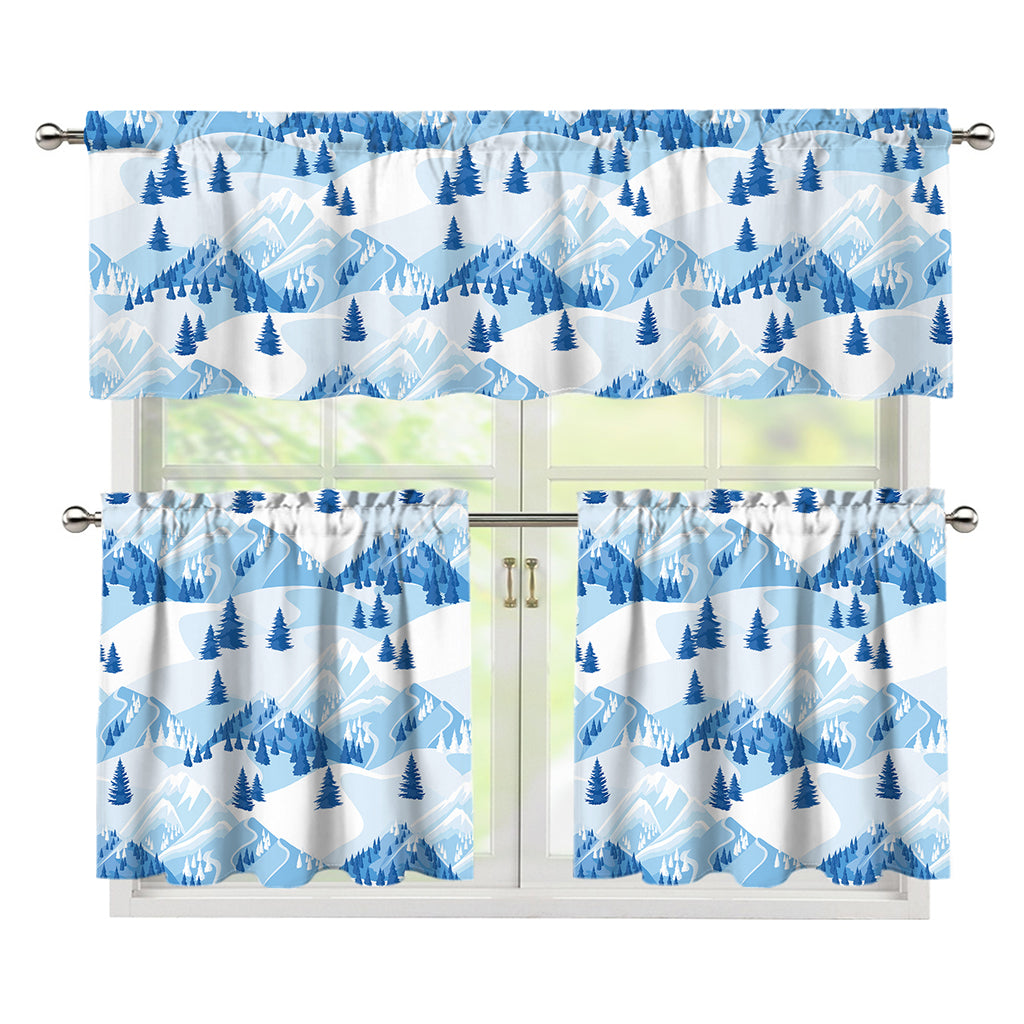 Skiing Mountain Print 3 Piece Kitchen Curtains