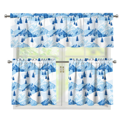 Skiing Mountain Print 3 Piece Kitchen Curtains