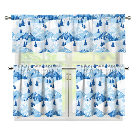 Skiing Mountain Print 3 Piece Kitchen Curtains