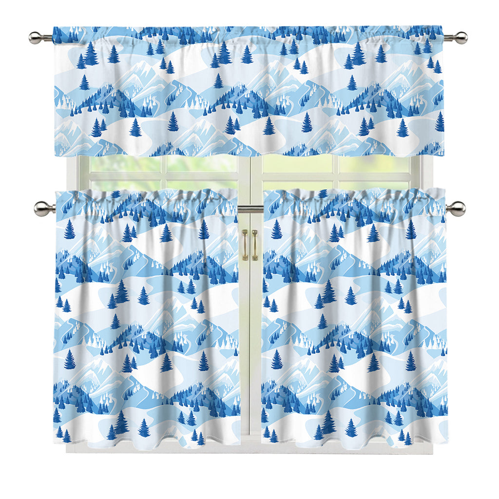 Skiing Mountain Print 3 Piece Kitchen Curtains