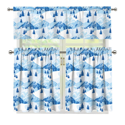 Skiing Mountain Print 3 Piece Kitchen Curtains