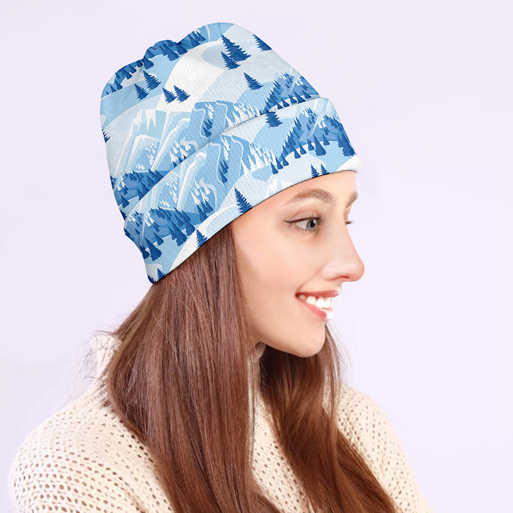 Skiing Mountain Print Beanie