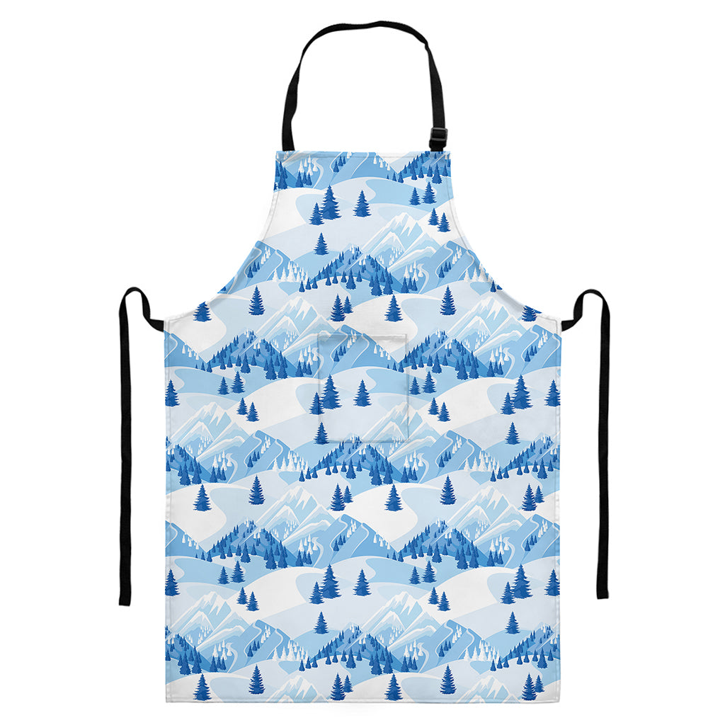 Skiing Mountain Print Bib Apron With Pocket