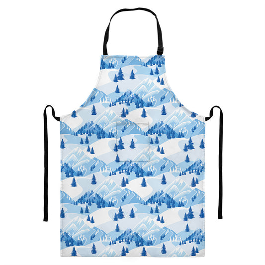 Skiing Mountain Print Bib Apron With Pocket