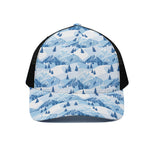 Skiing Mountain Print Black Mesh Trucker Cap