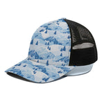 Skiing Mountain Print Black Mesh Trucker Cap