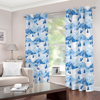 Skiing Mountain Print Blackout Grommet Curtains
