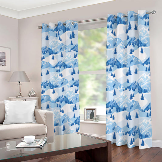 Skiing Mountain Print Blackout Grommet Curtains