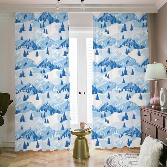 Skiing Mountain Print Blackout Pencil Pleat Curtains