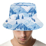 Skiing Mountain Print Bucket Hat