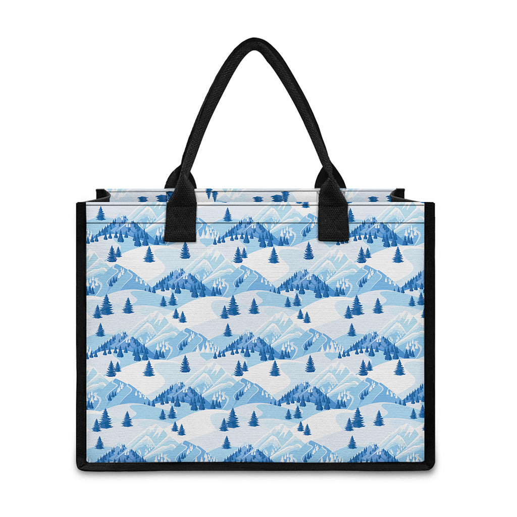 Skiing Mountain Print Canvas Tote Bag