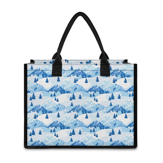 Skiing Mountain Print Canvas Tote Bag