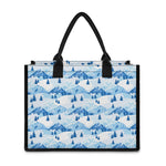 Skiing Mountain Print Canvas Tote Bag