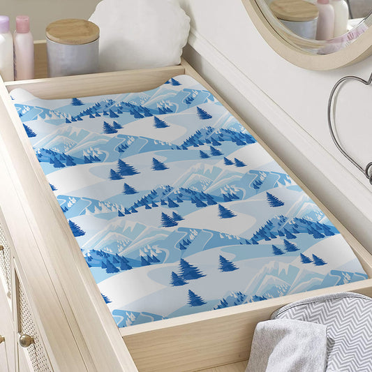 Skiing Mountain Print Changing Pad Cover