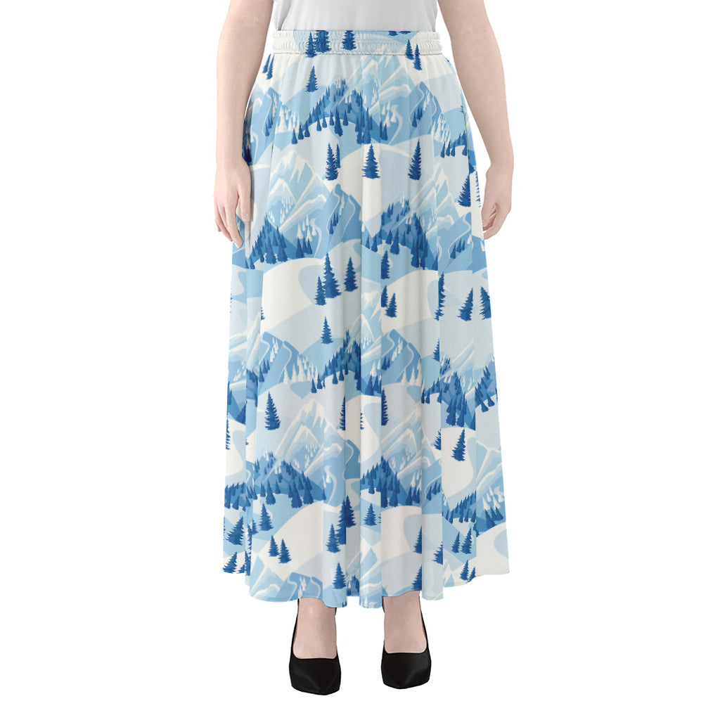 Skiing Mountain Print Chiffon Maxi Skirt