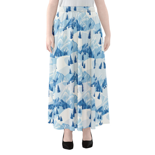 Skiing Mountain Print Chiffon Maxi Skirt
