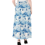 Skiing Mountain Print Chiffon Maxi Skirt