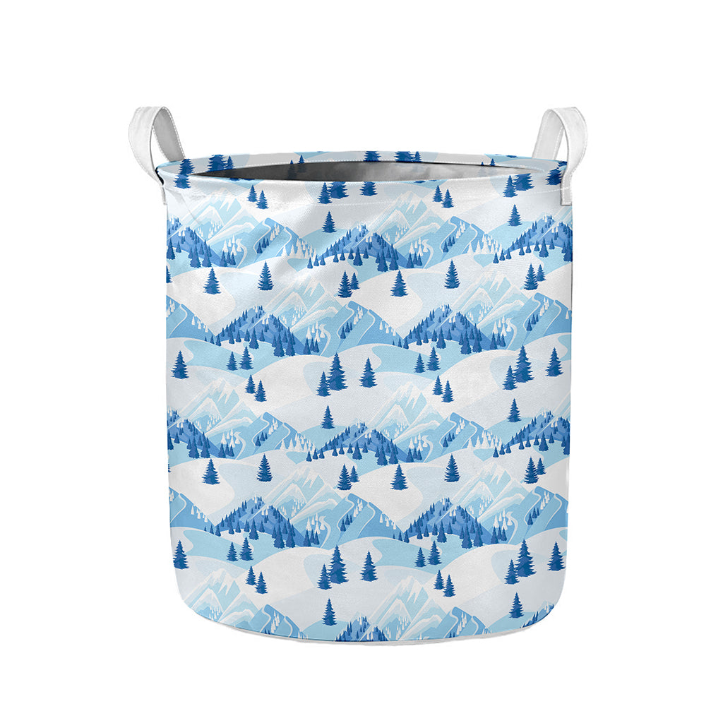 Skiing Mountain Print Collapsible Laundry Basket