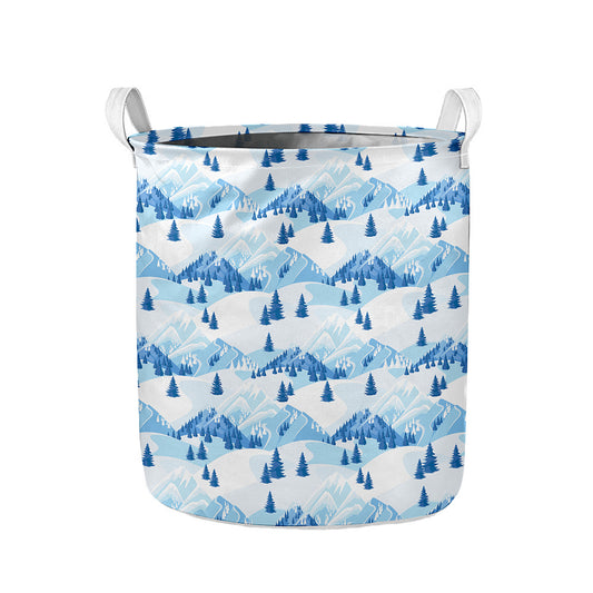 Skiing Mountain Print Collapsible Laundry Basket