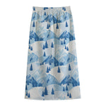 Skiing Mountain Print Cotton Front Slit Maxi Skirt