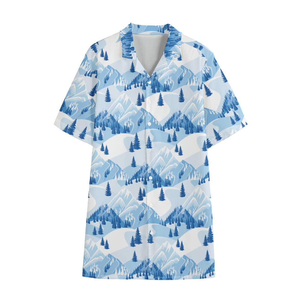 Skiing Mountain Print Cotton Hawaiian Shirt