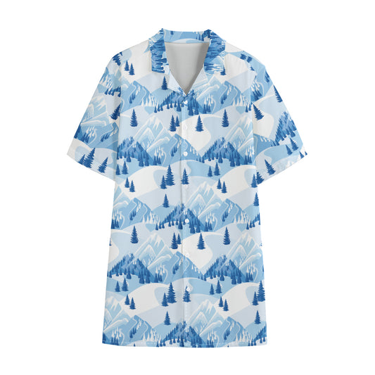 Skiing Mountain Print Cotton Hawaiian Shirt
