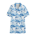 Skiing Mountain Print Cotton Hawaiian Shirt