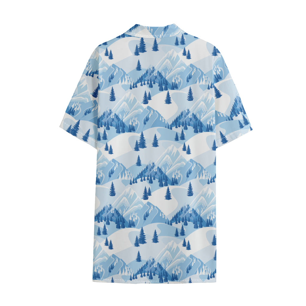 Skiing Mountain Print Cotton Hawaiian Shirt