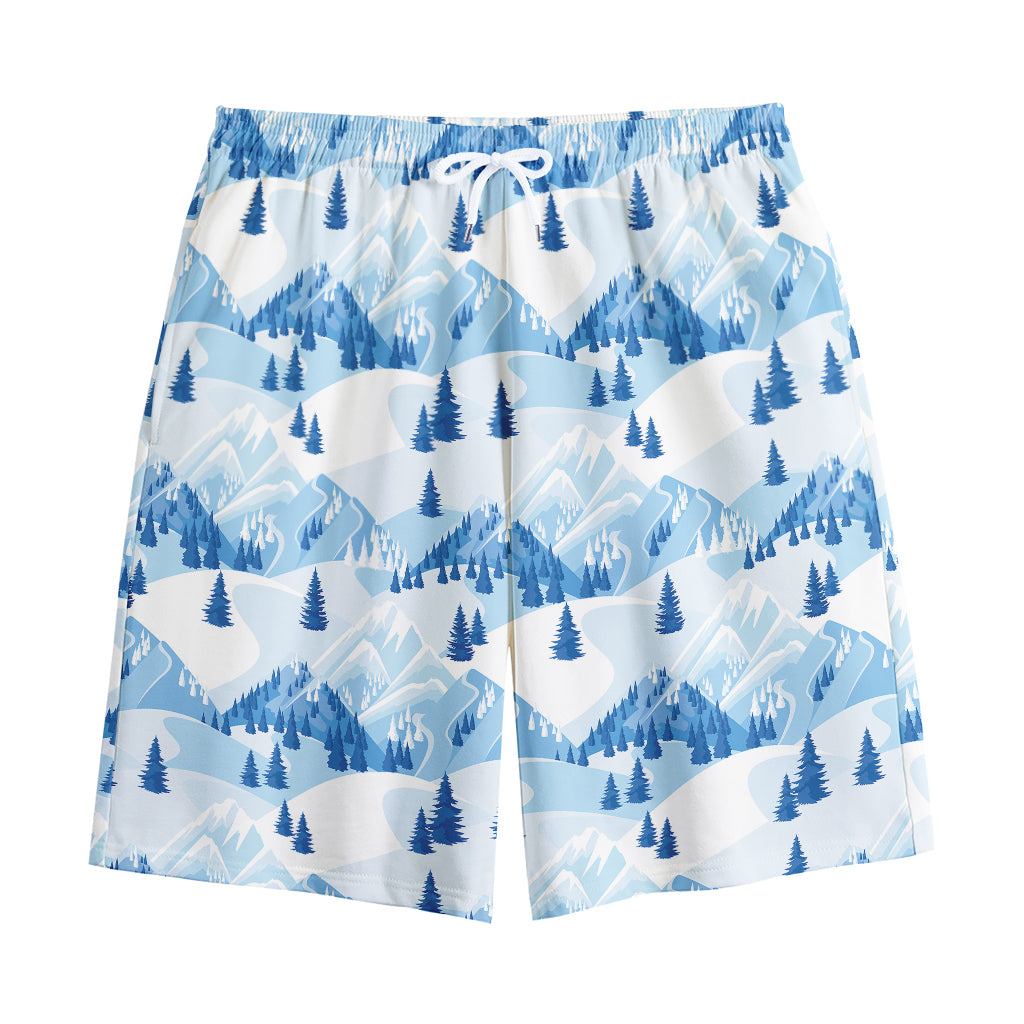 Skiing Mountain Print Cotton Shorts