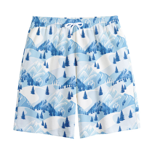 Skiing Mountain Print Cotton Shorts