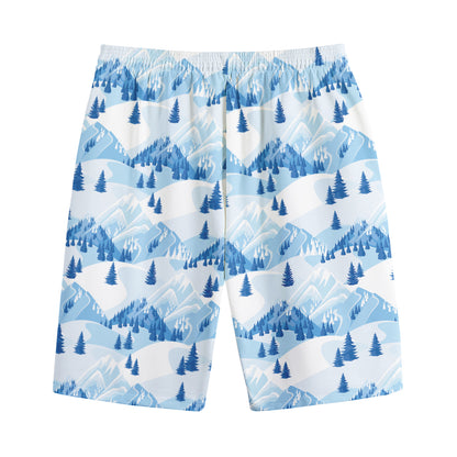 Skiing Mountain Print Cotton Shorts