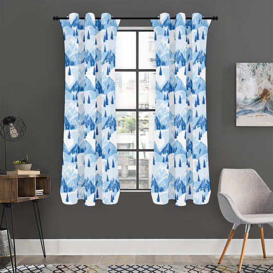 Skiing Mountain Print Curtain