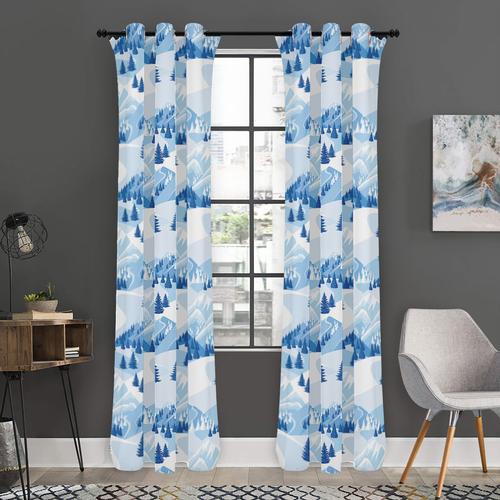 Skiing Mountain Print Curtain