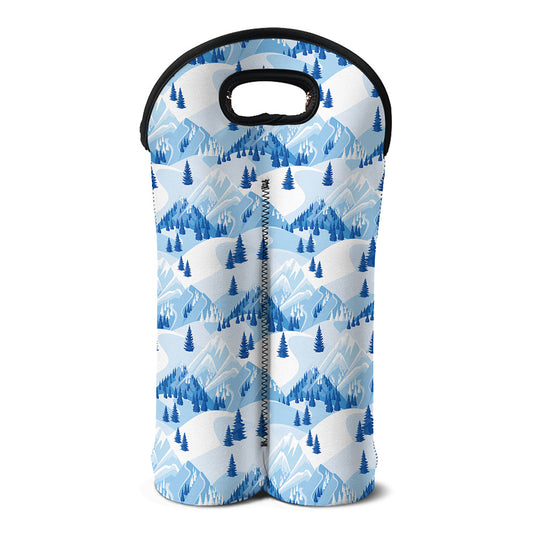 Skiing Mountain Print Double Neoprene Wine Tote