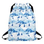 Skiing Mountain Print Drawstring Backpack