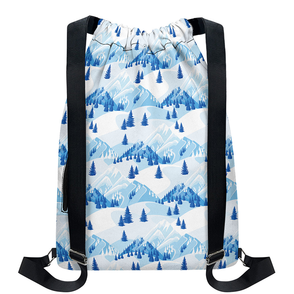 Skiing Mountain Print Drawstring Backpack