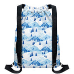 Skiing Mountain Print Drawstring Backpack