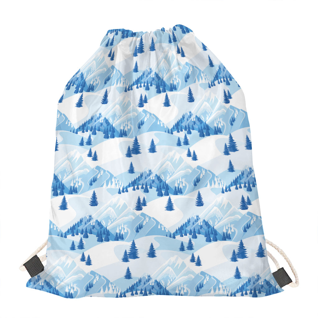 Skiing Mountain Print Drawstring Bag